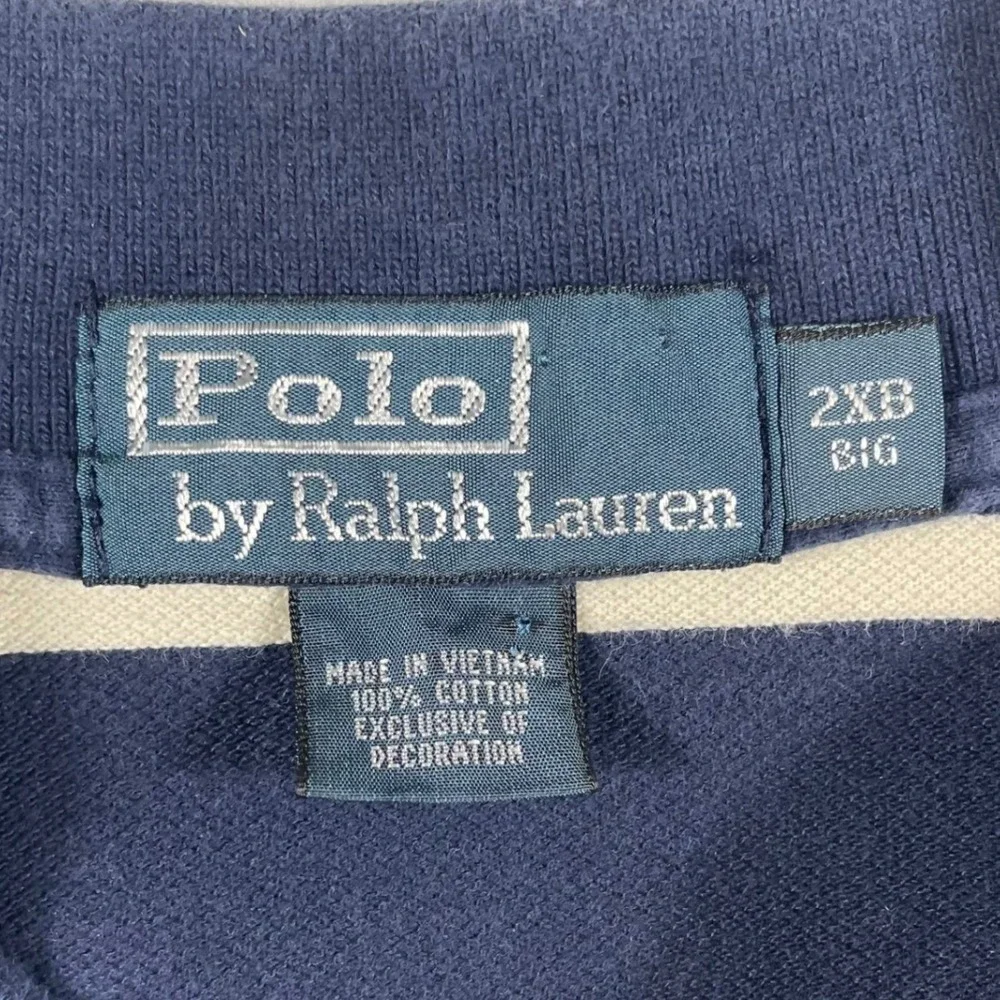 Polo Ralph Lauren Polo Shirt Mens 2XB Striped Short Sleeve Navy Blue White